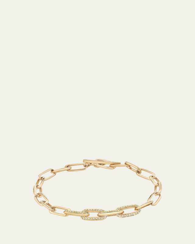 Knife Edge Oval Link Bracelet with Half Pave Diamond Links
